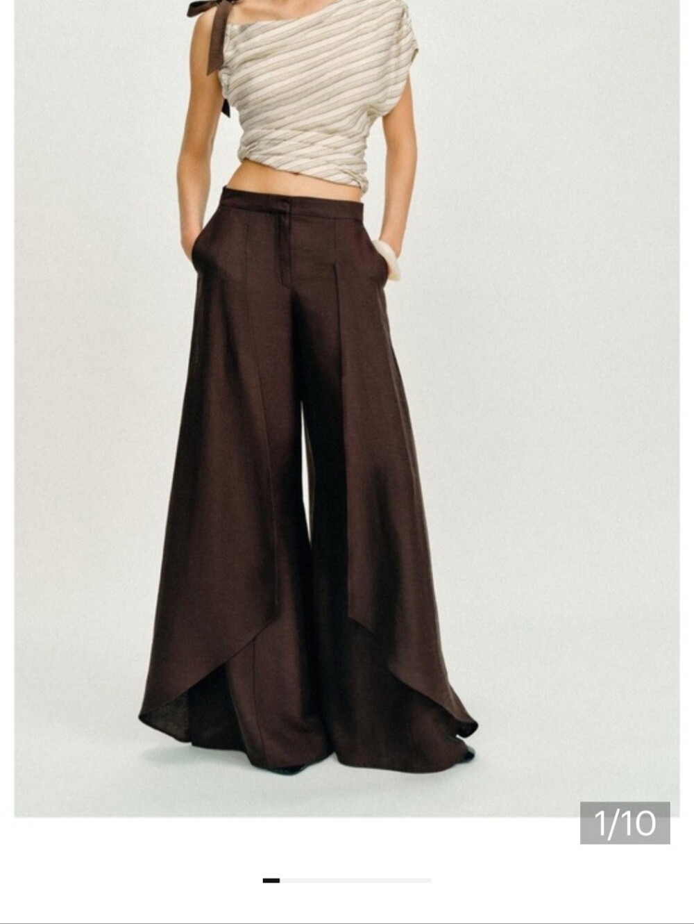 Zara Wide-Leg Draped Brown Palazzo Pants